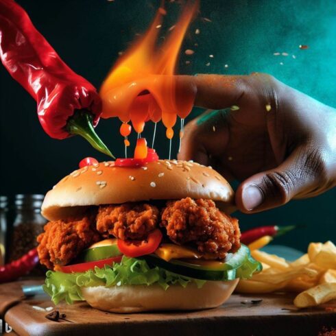 Inferno Delight: The Spicy Crispy Hot Burger" cover image.