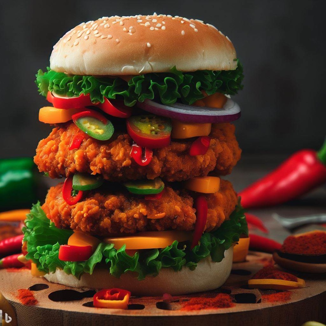 Inferno Delight: The Spicy Crispy Hot Burger" preview image.