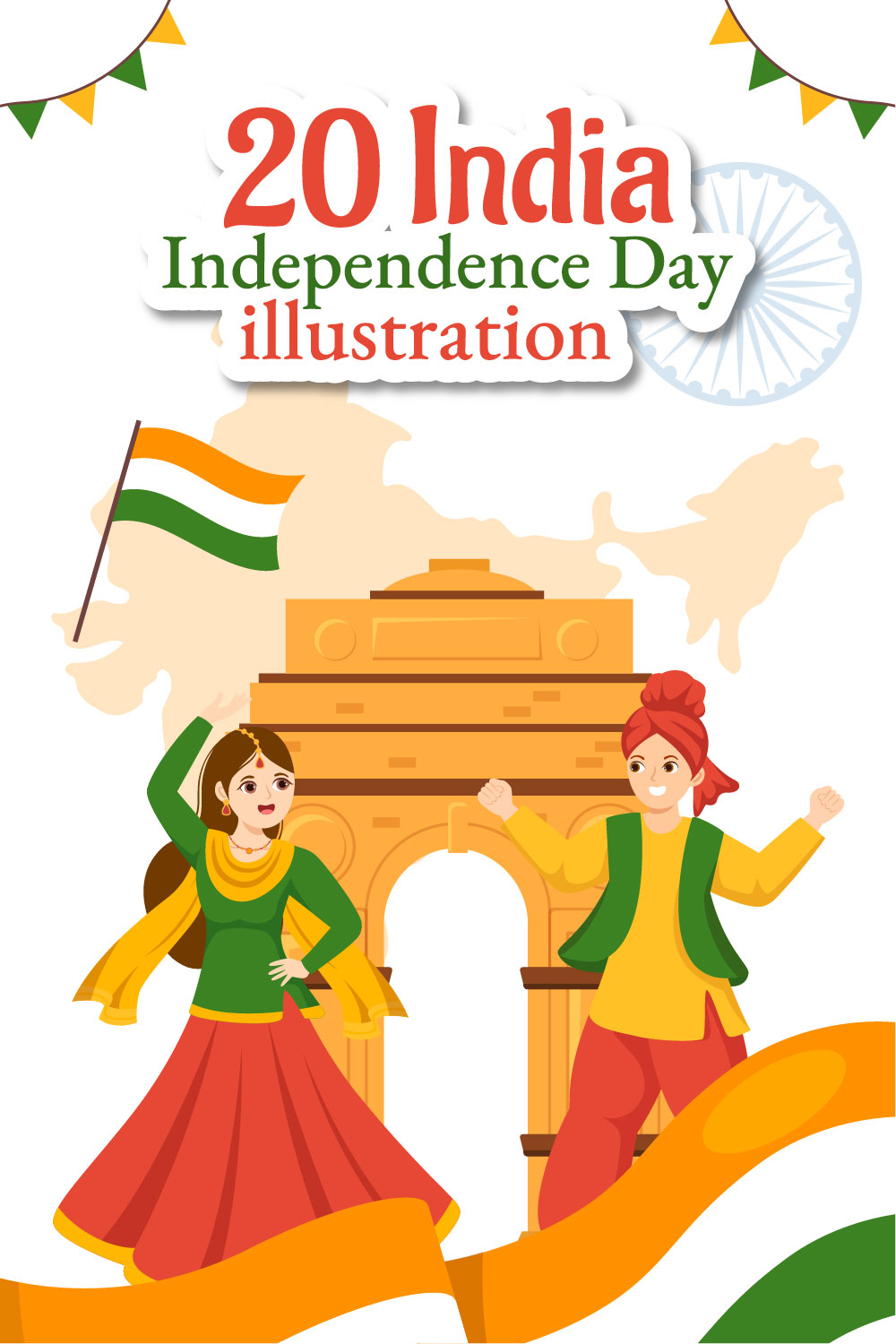 20 Happy Independence Day India Illustration pinterest preview image.