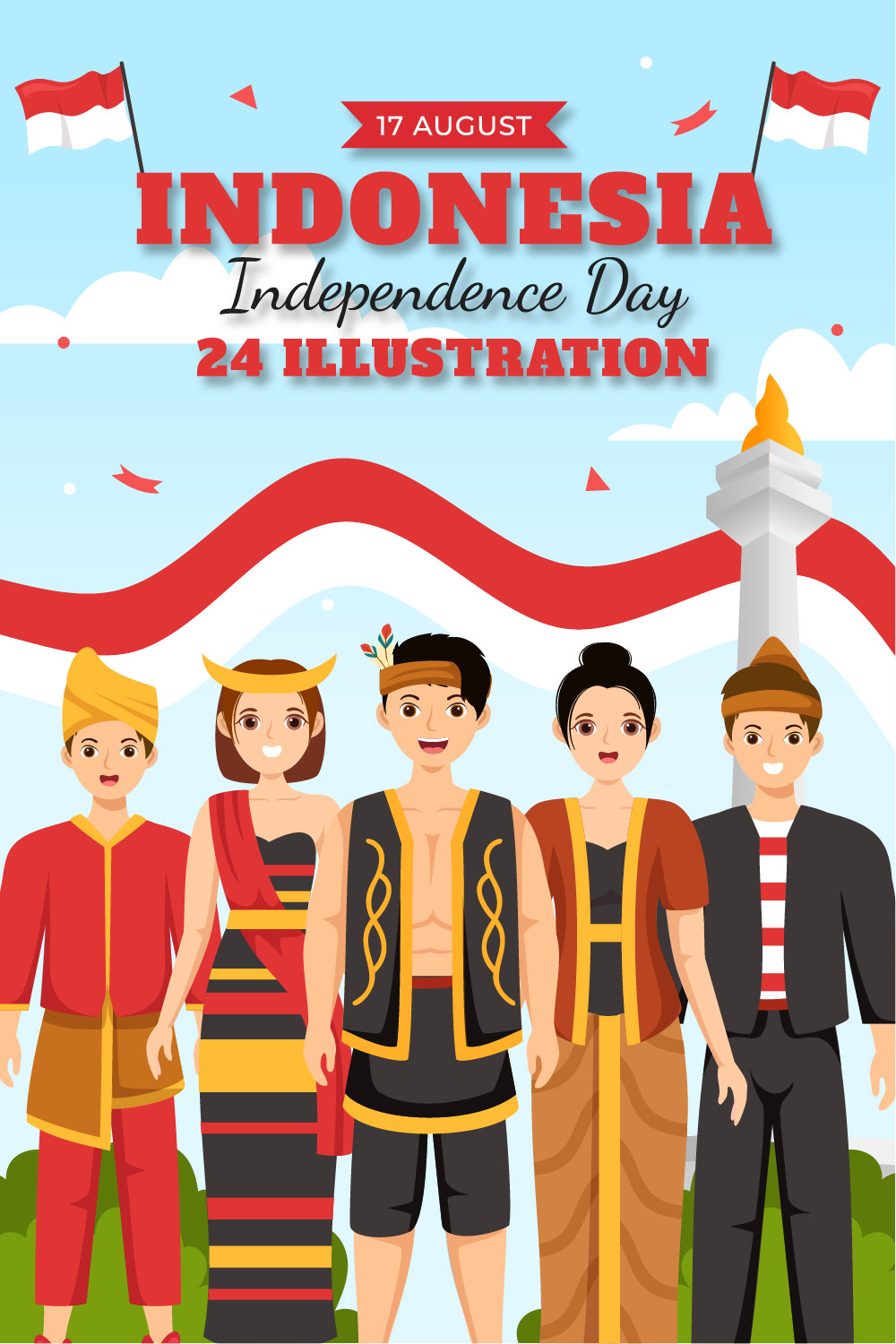 24 Indonesia Independence Day Illustration pinterest preview image.