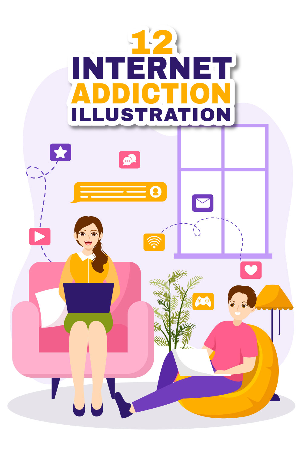 12 Internet Addiction Vector Illustration pinterest preview image.