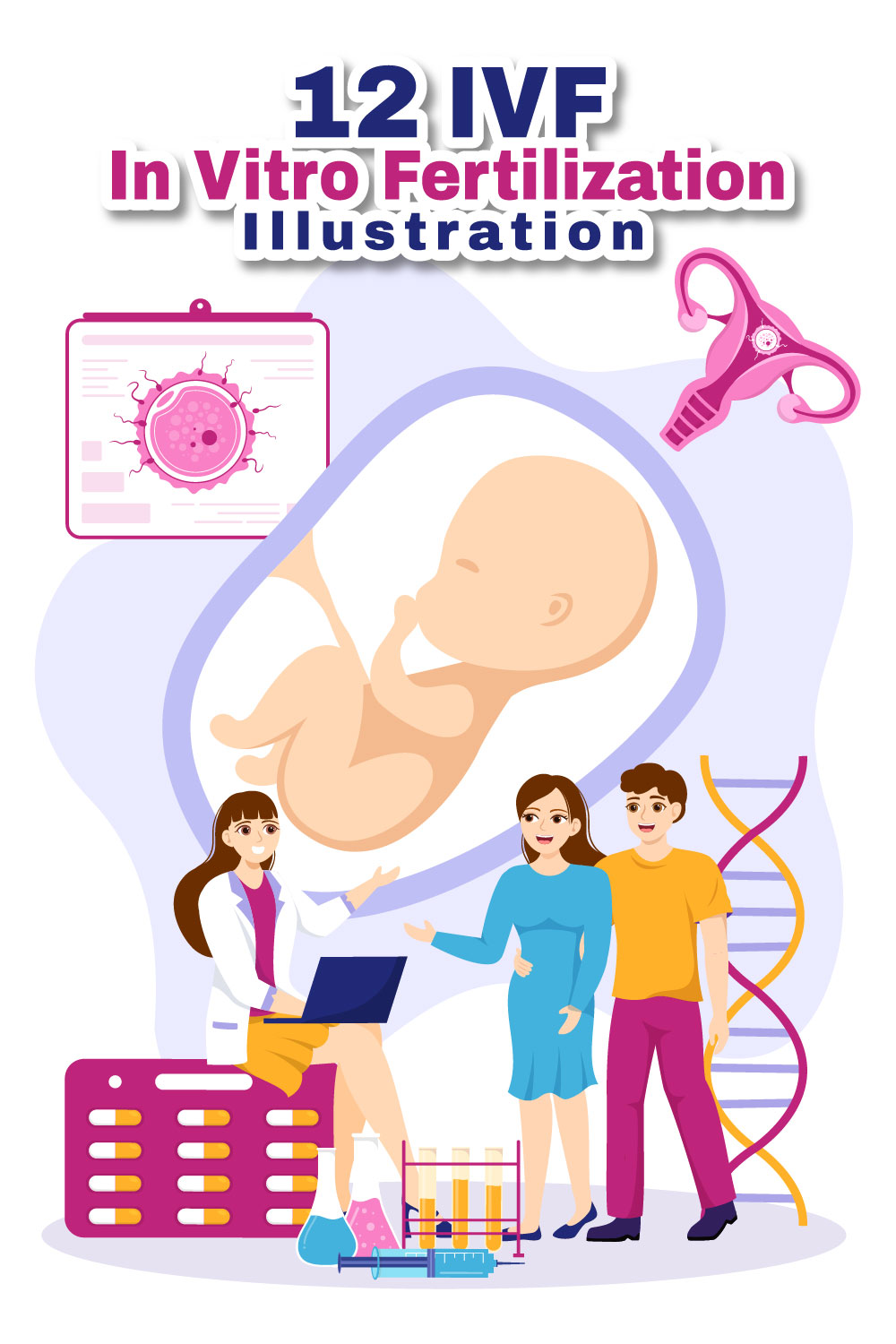 12 IVF or In Vitro Fertilization Illustration pinterest preview image.