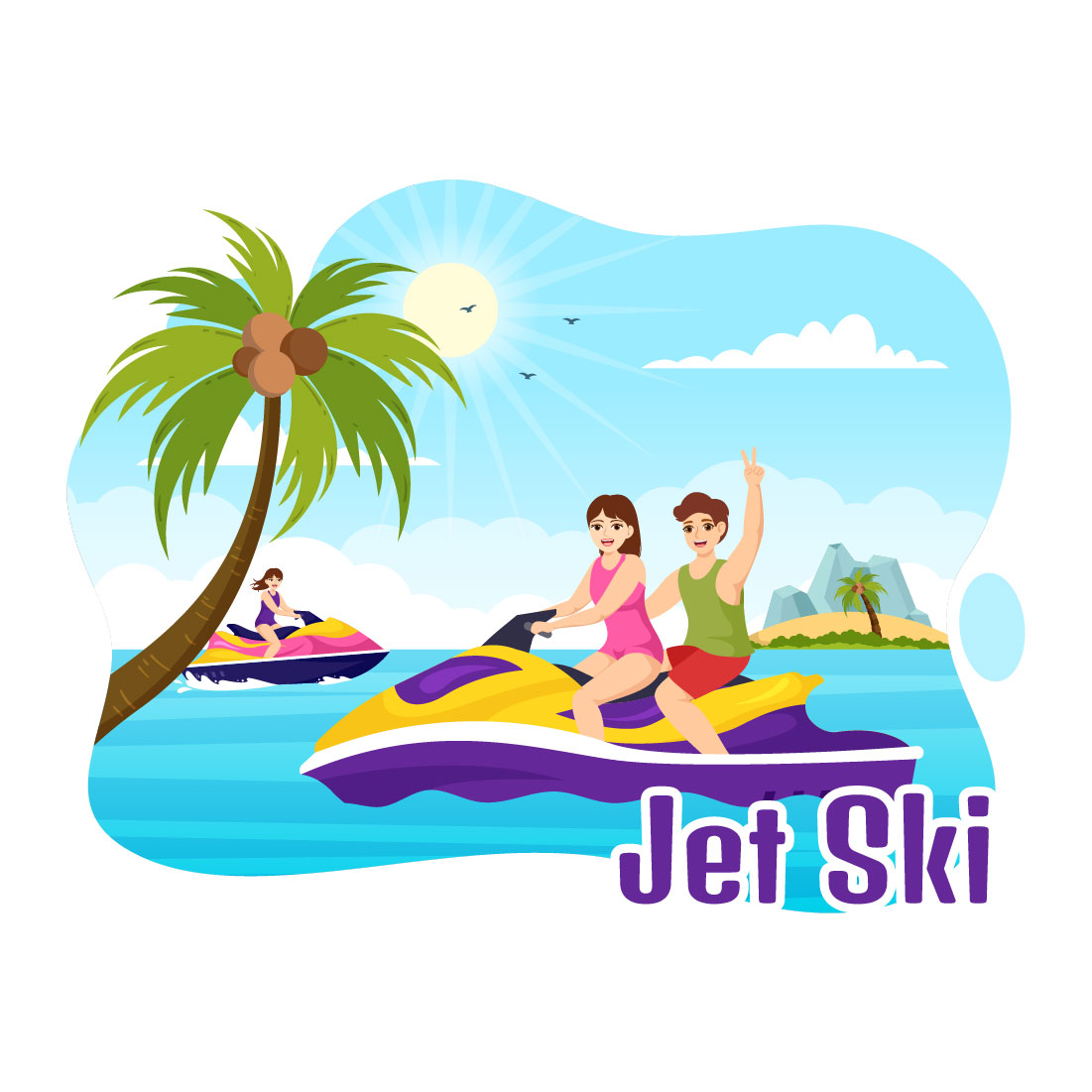 15 People Ride Jet Ski Illustration preview image.