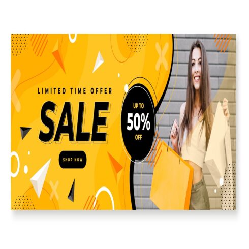 Flat horizontal sale banner template with photo cover image.