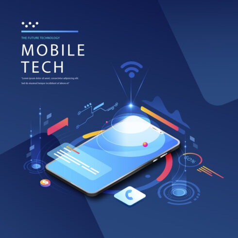 Gradient smartphone isometric technology background cover image.