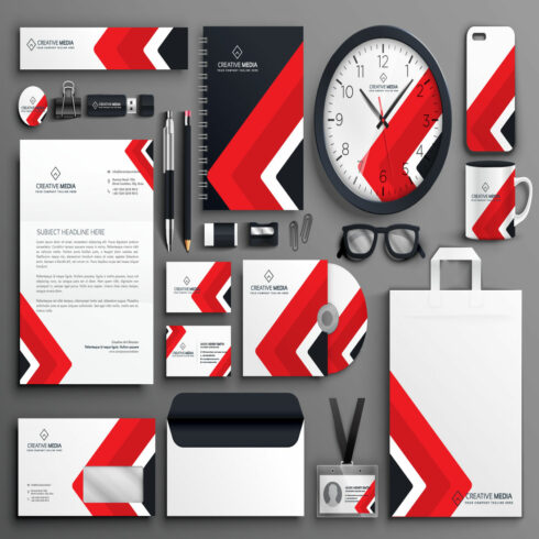 Red professional business branding stationery set cover image.