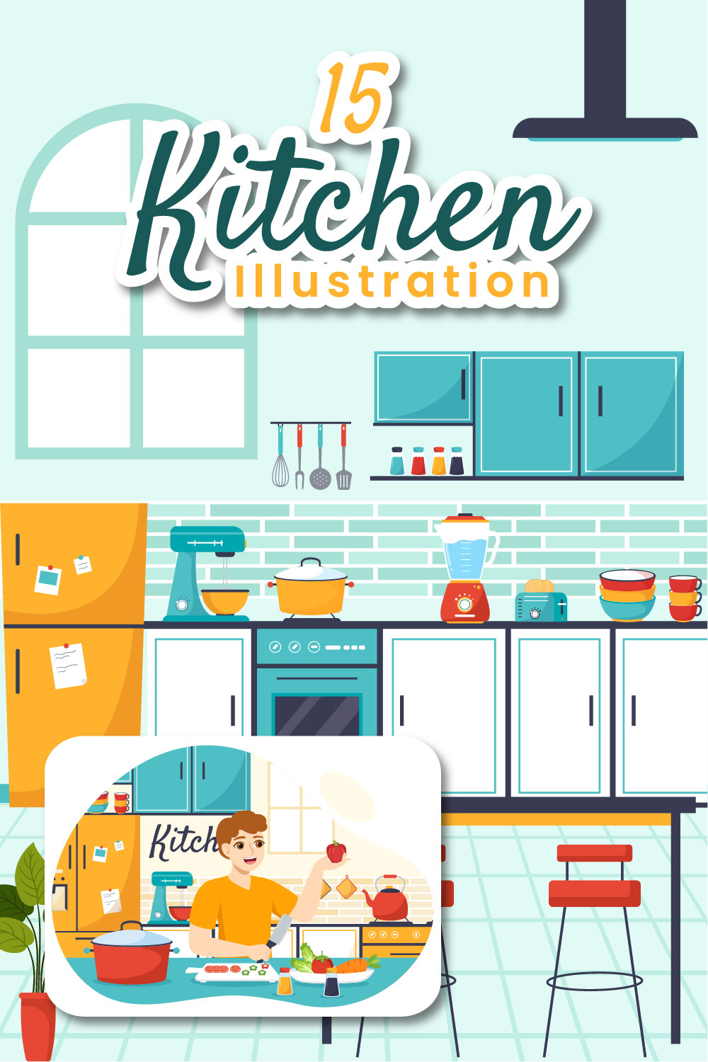 15 Kitchen Architecture Illustration pinterest preview image.
