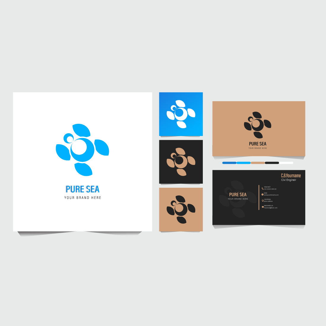modern logo design templateturtle logo set with business card template preview image.