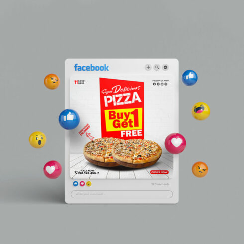 Food Menu And Delicious Pizza Social Media Banner Template cover image.