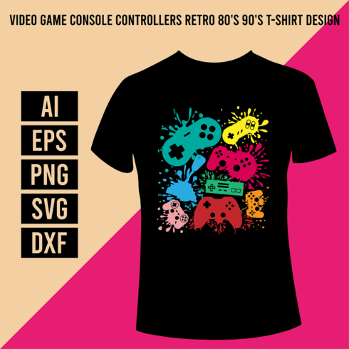 Video Game Console Controllers Retro 80's 90's T-Shirt Design cover image.