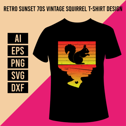 Retro sunset 70s vintage Squirrel T-Shirt Design cover image.