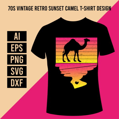 70s vintage retro sunset Camel T-Shirt Design cover image.