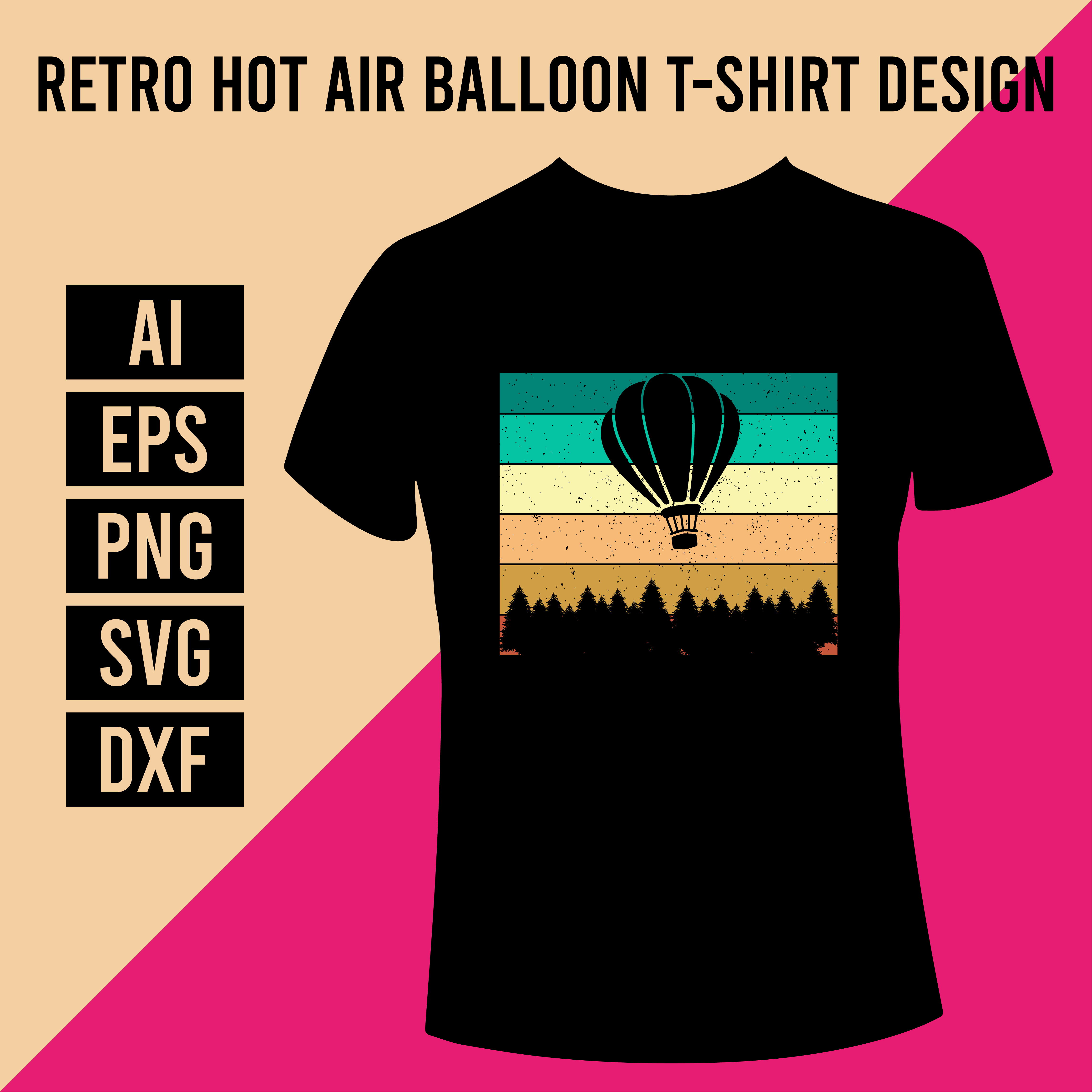 Retro Hot Air Balloon T-Shirt Design cover image.