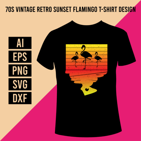 70s vintage retro sunset Flamingo T-Shirt Design cover image.
