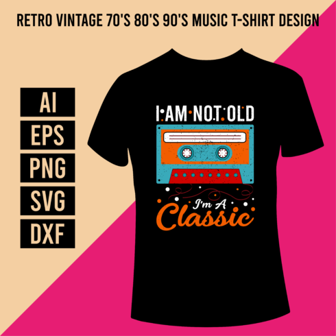 Retro Vintage 70's 80's 90's Music T-Shirt Design cover image.