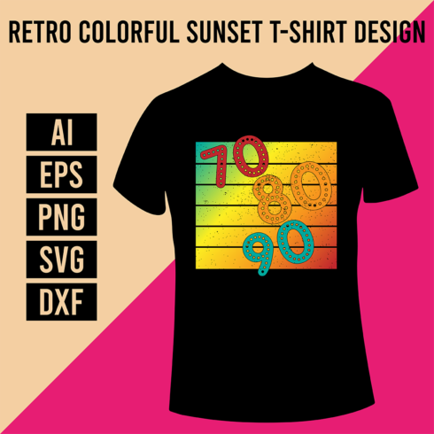 Retro colorful sunset T-Shirt Design cover image.