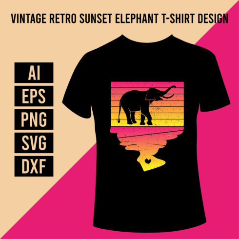Vintage Retro Sunset Elephant T-Shirt Design cover image.