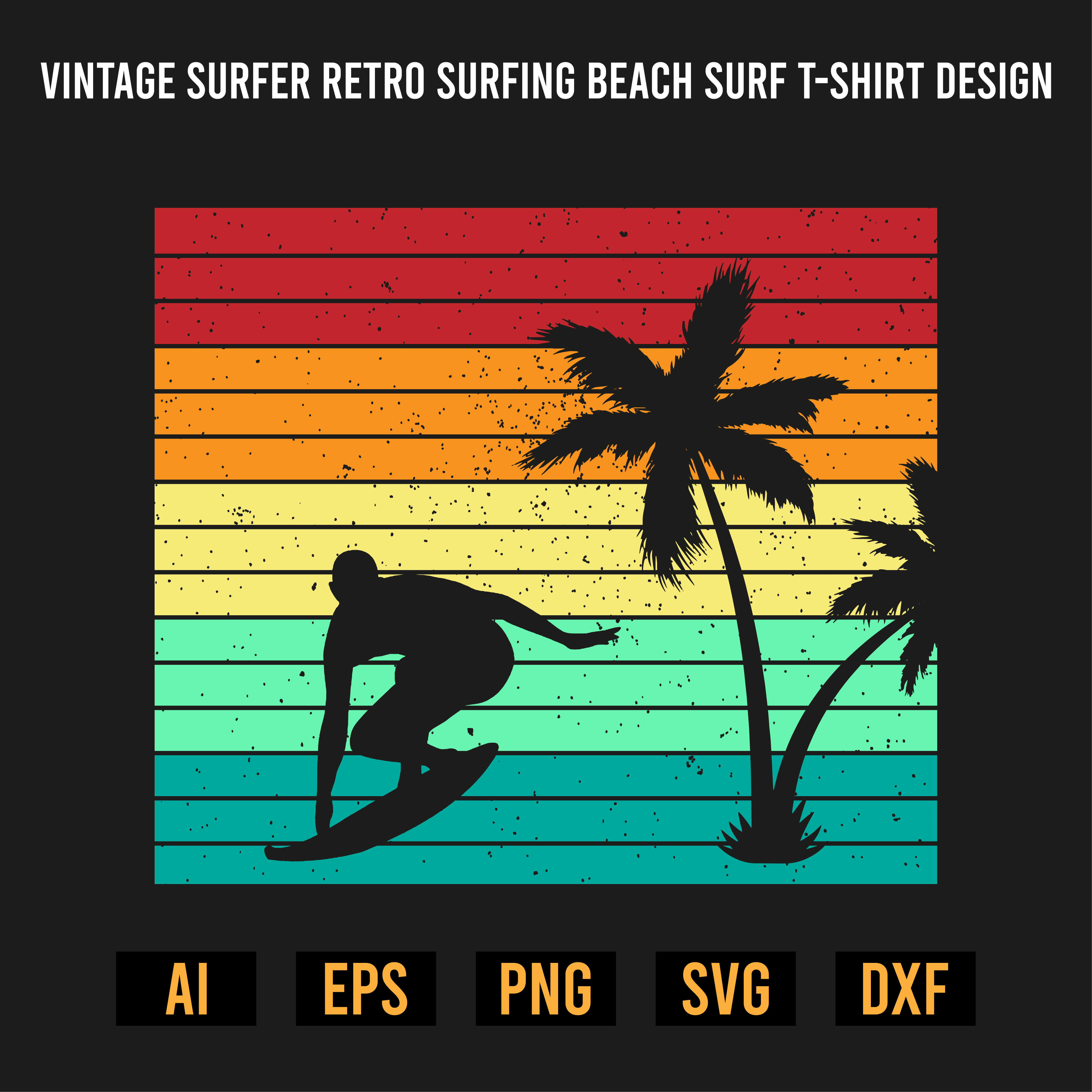 Vintage Surfer Retro Surfing Beach Surf T-Shirt Design preview image.
