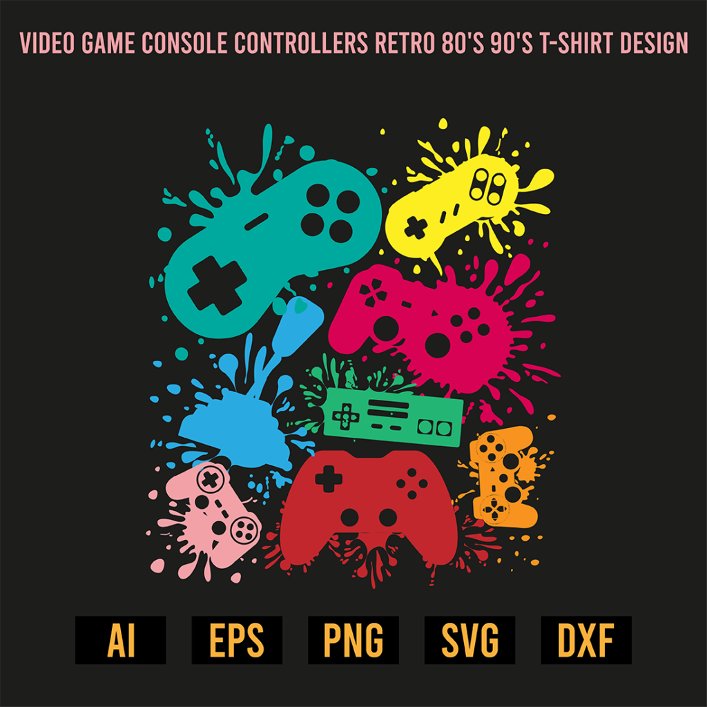 Video Game Console Controllers Retro 80's 90's T-Shirt Design ...