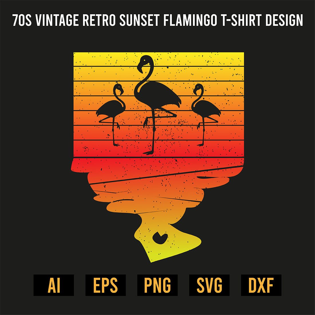 70s vintage retro sunset Flamingo T-Shirt Design preview image.