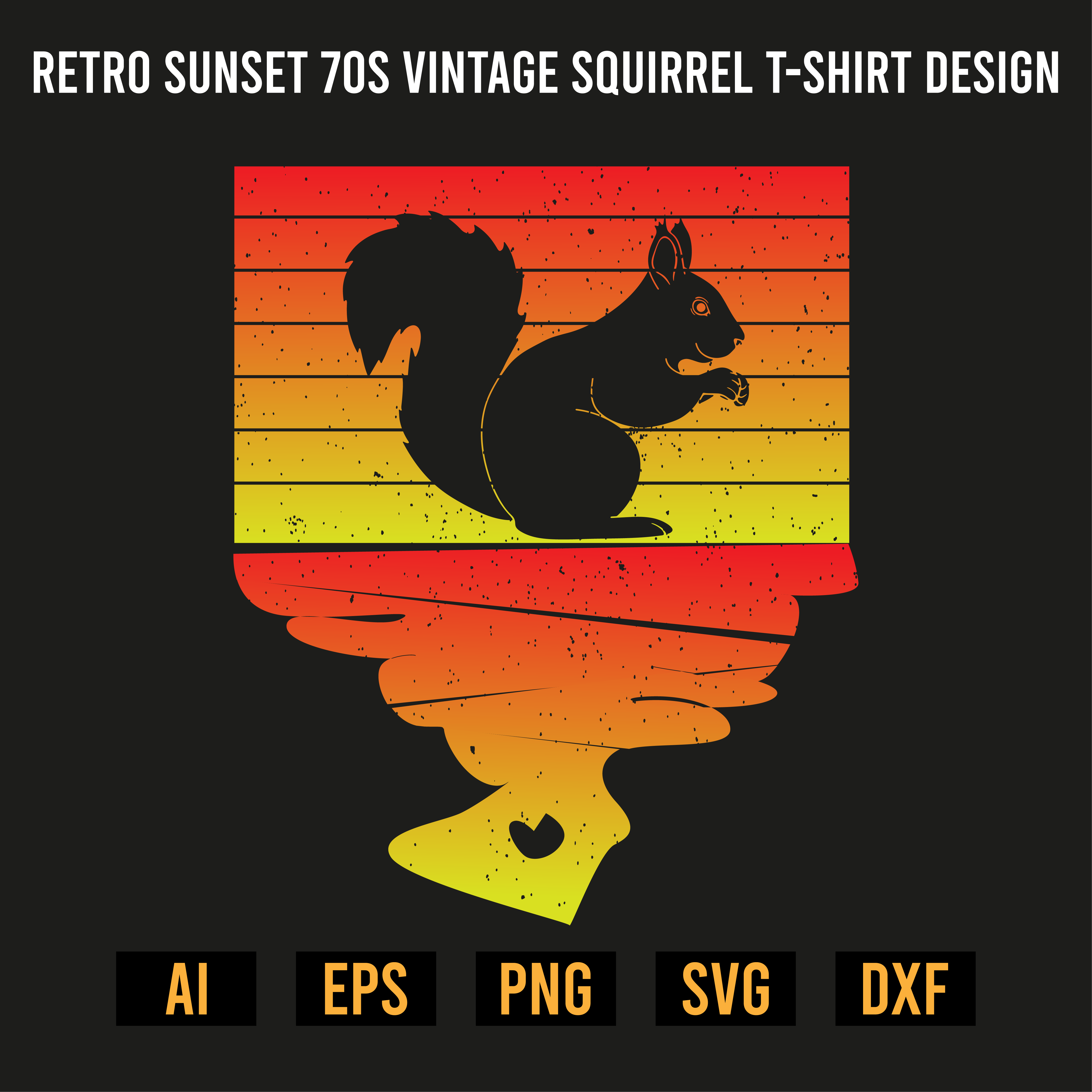 Retro sunset 70s vintage Squirrel T-Shirt Design preview image.