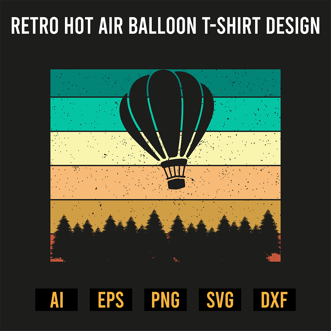 Retro Hot Air Balloon T-Shirt Design preview image.
