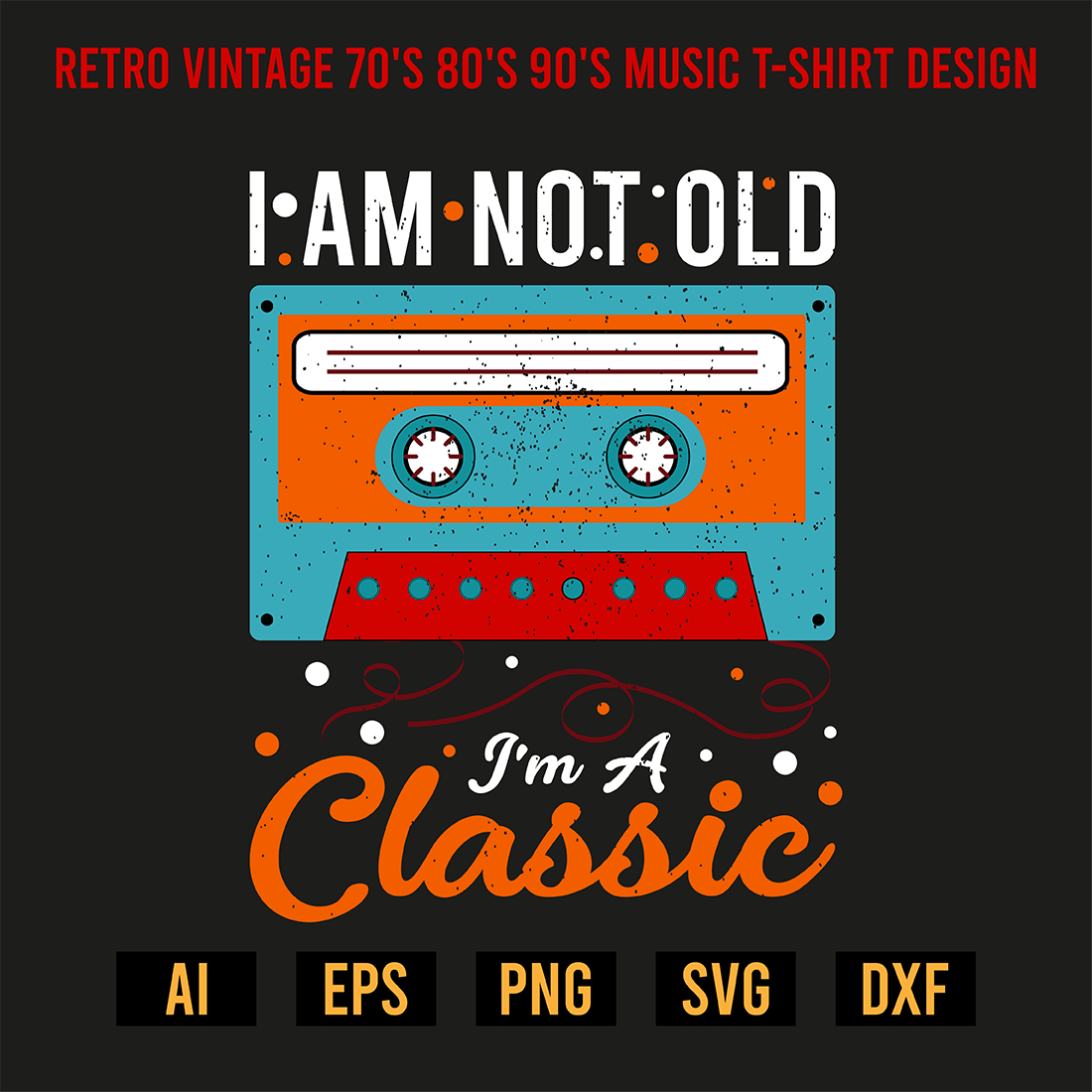 Retro Vintage 70's 80's 90's Music T-Shirt Design preview image.