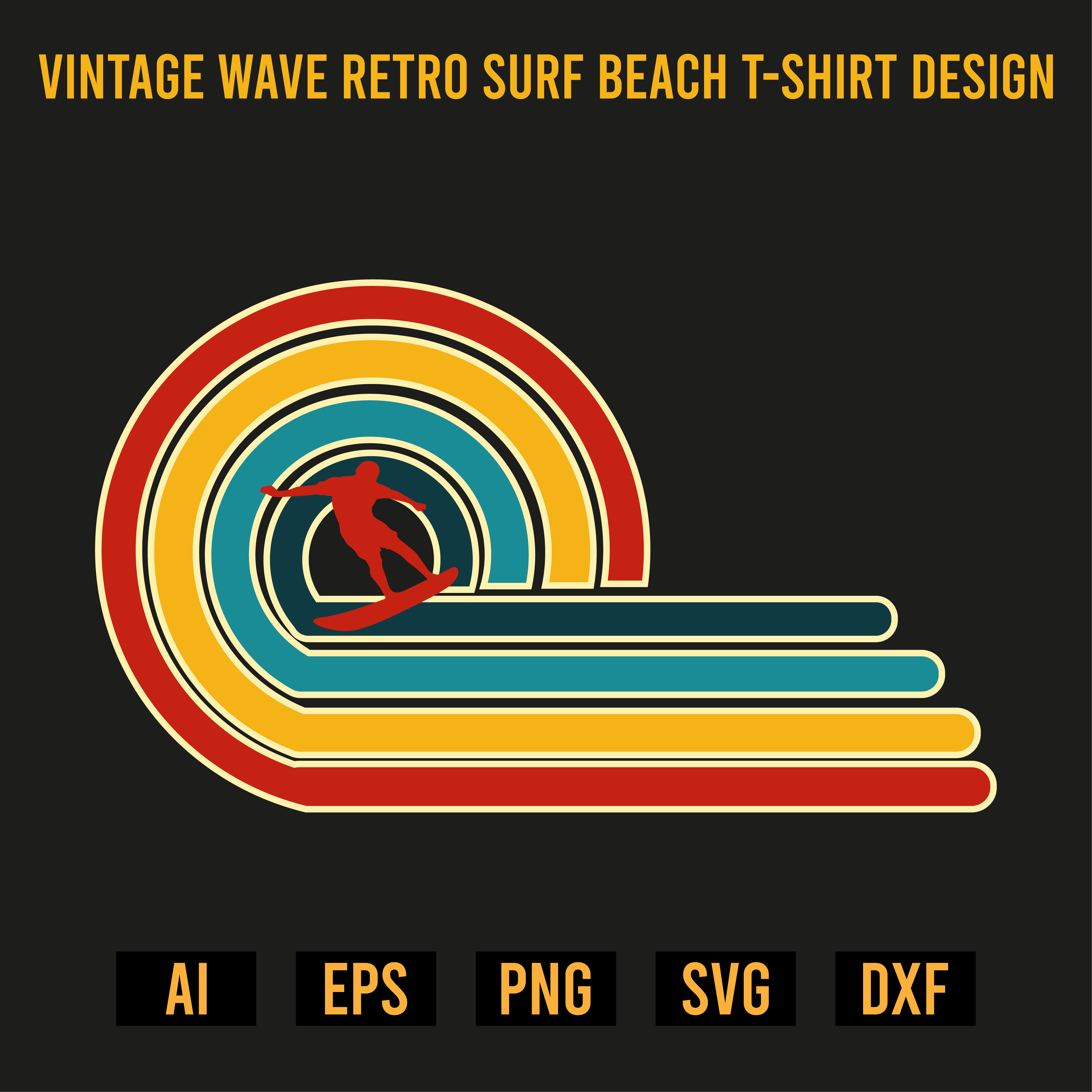 Vintage Wave Retro Surf Beach T-Shirt Design preview image.