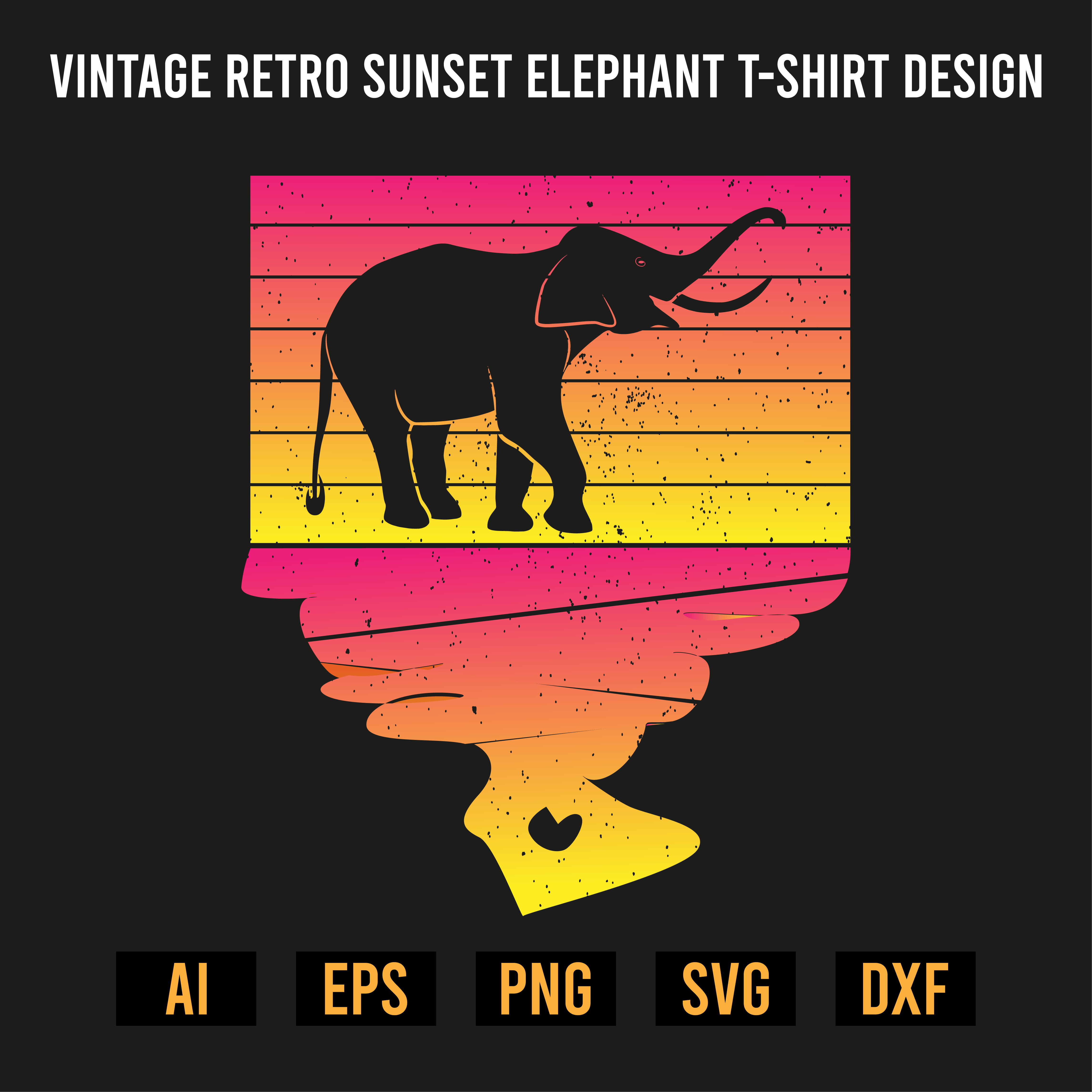 Vintage Retro Sunset Elephant T-Shirt Design preview image.