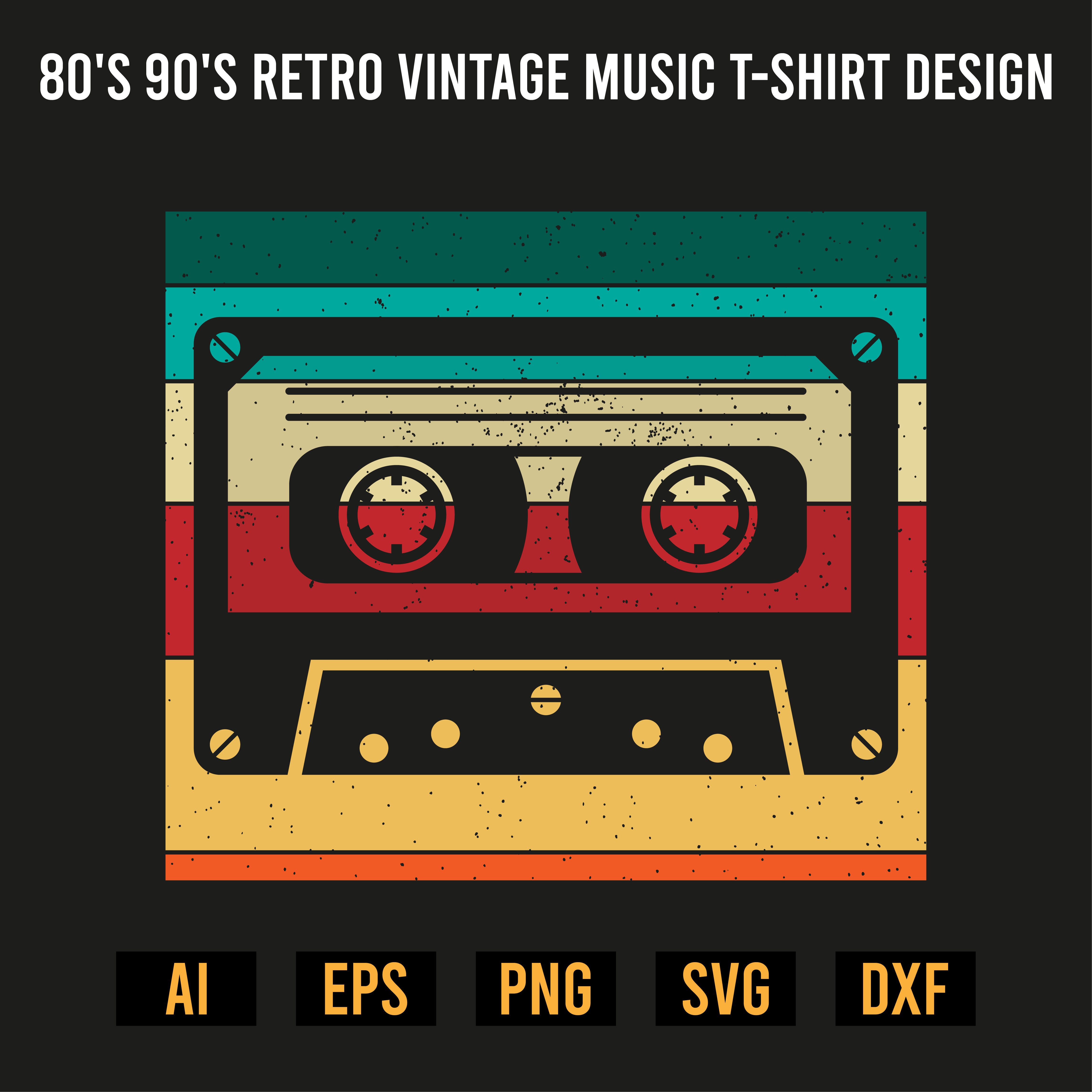 80's 90's Retro Vintage Music T-Shirt Design preview image.
