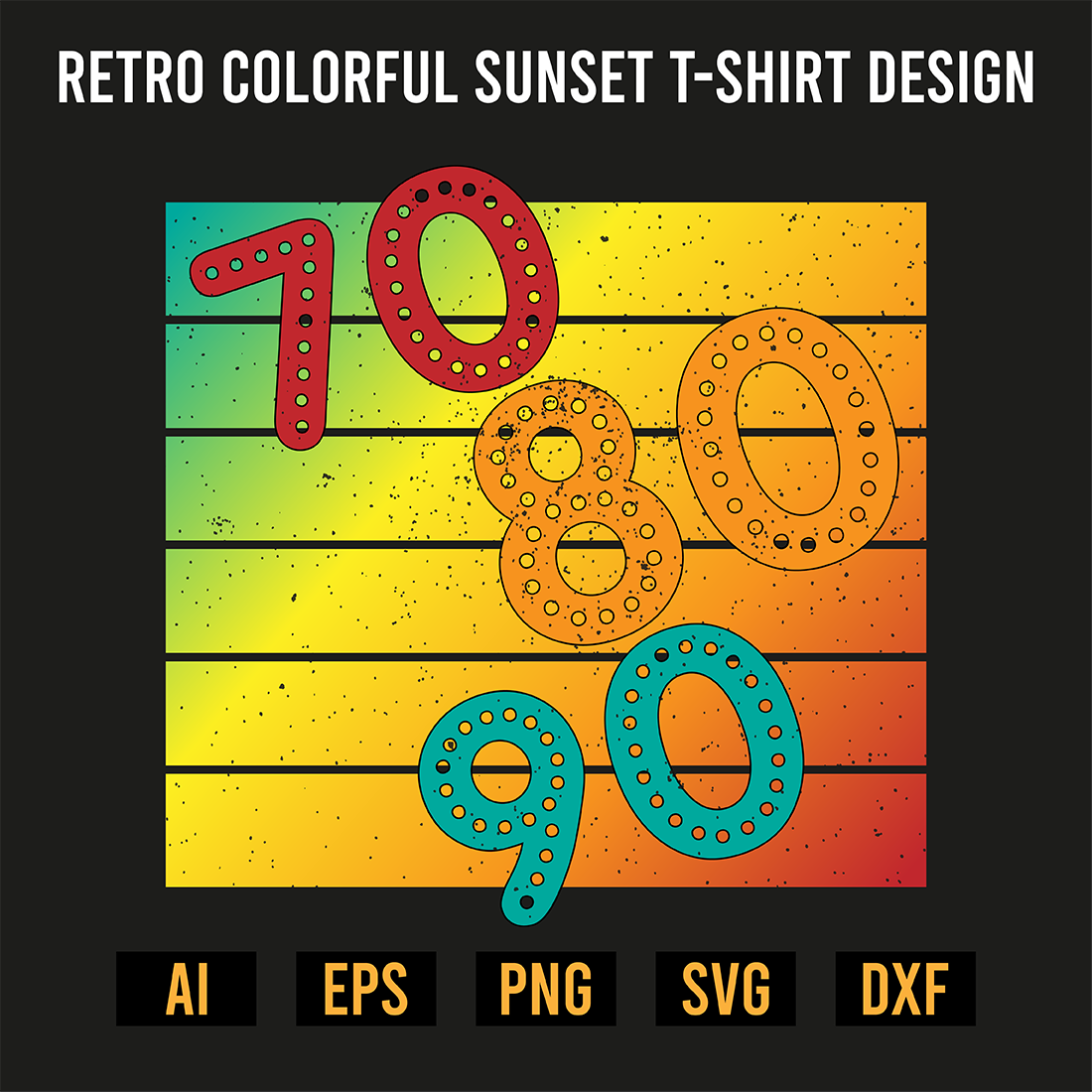 Retro colorful sunset T-Shirt Design preview image.