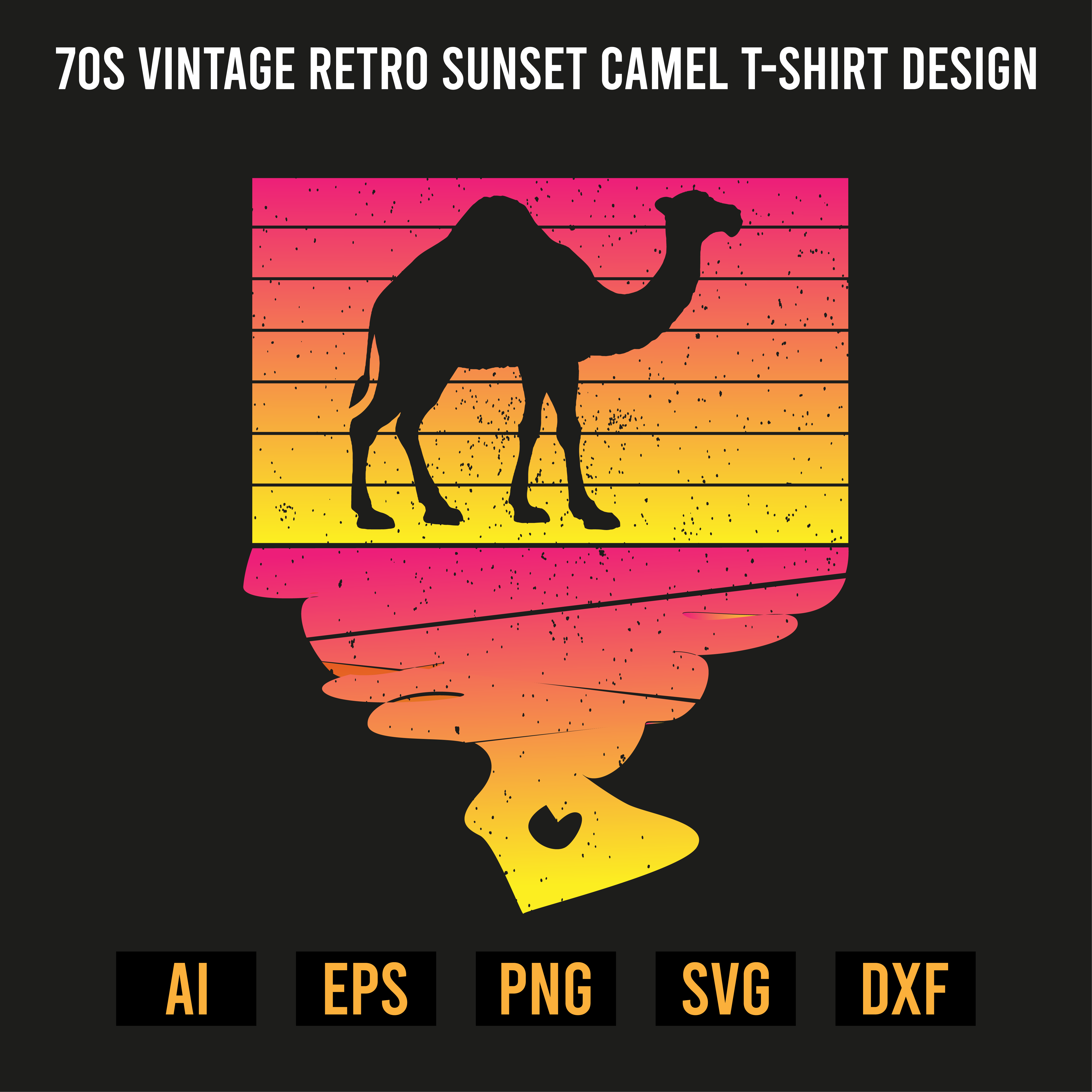70s vintage retro sunset Camel T-Shirt Design preview image.