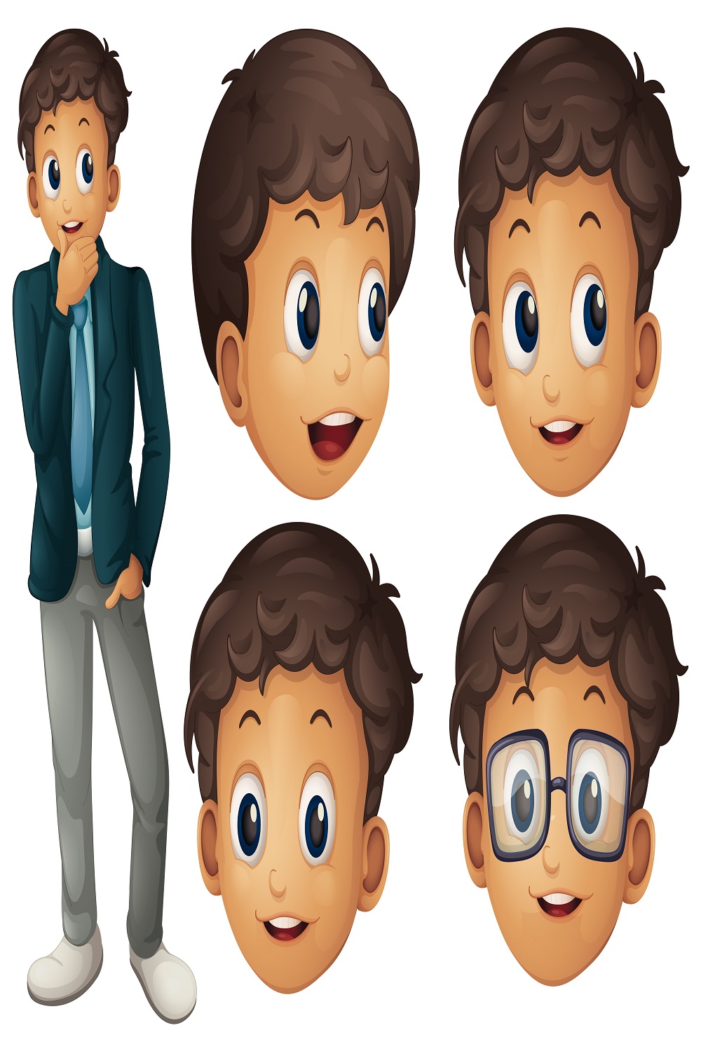 Man suit with different facial expressions pinterest preview image.