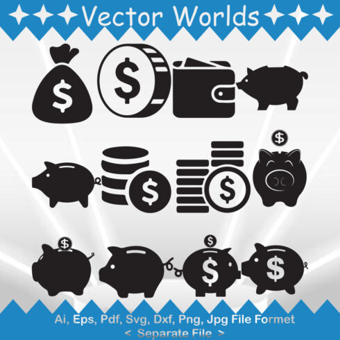 Piggy Bank SVG Vector Design cover image.