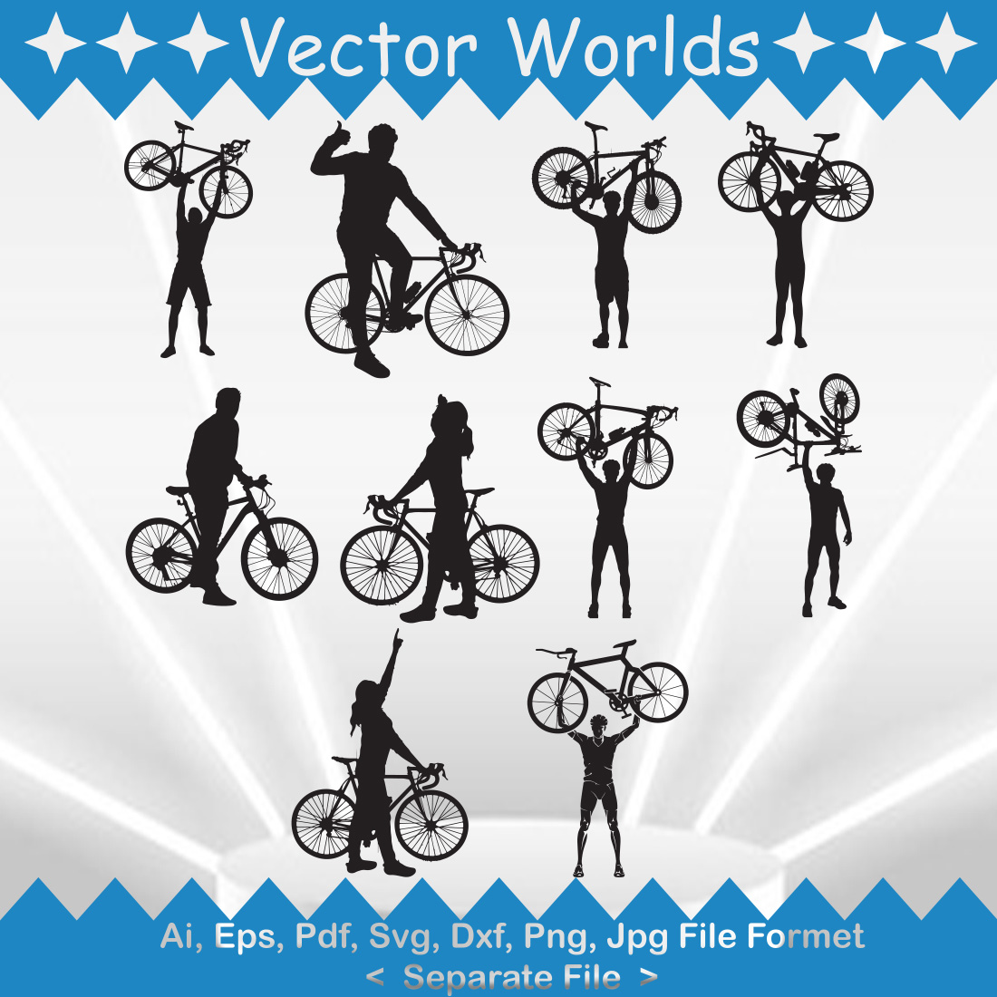 Man Lifting Bicycle SVG Vector Design preview image.