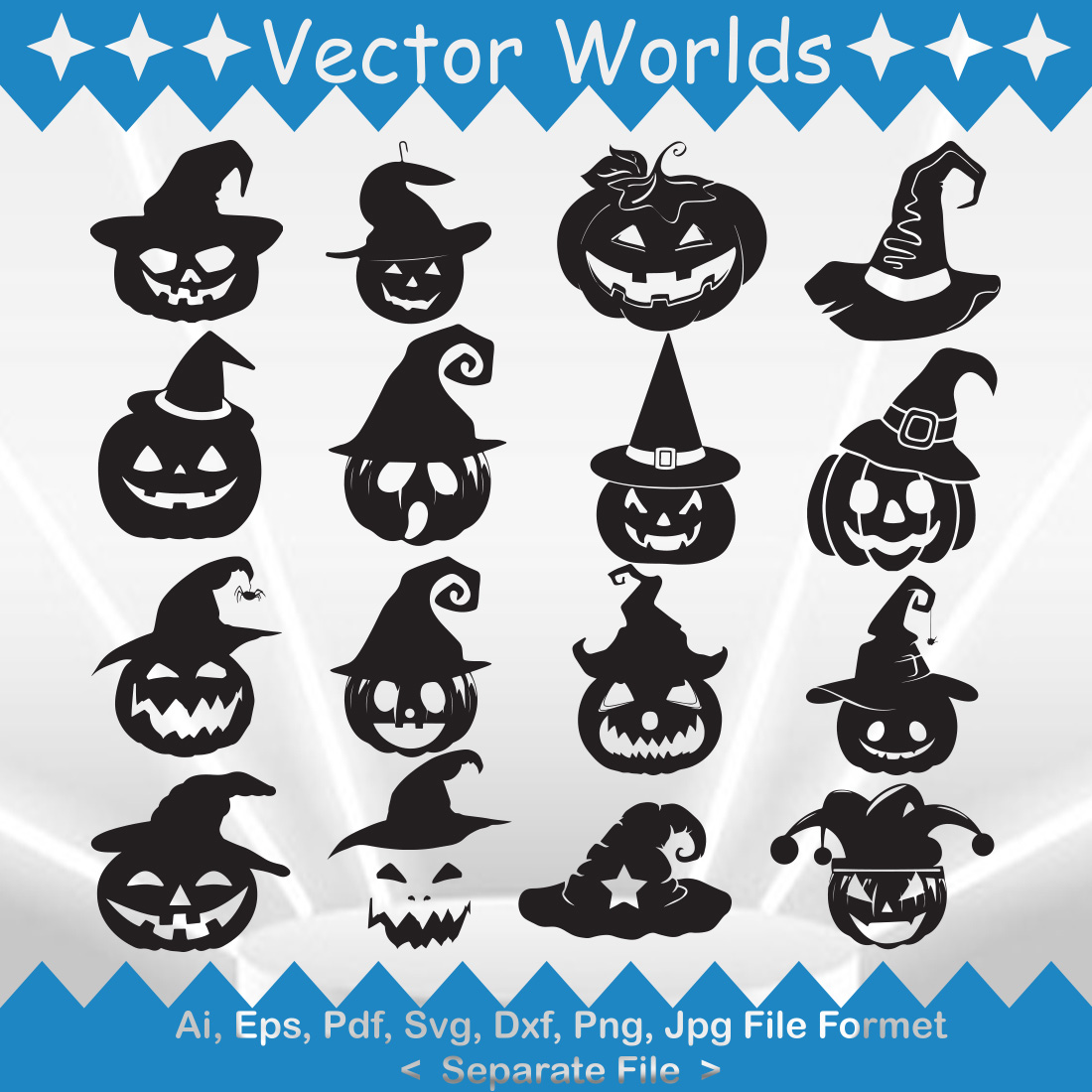 Pumpkin With Hat SVG Vector Design preview image.