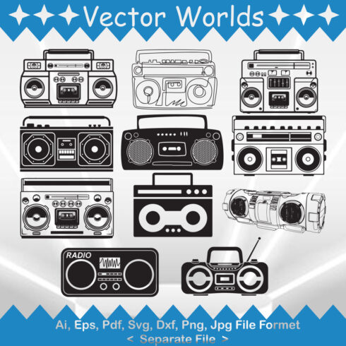 Radio Boombox SVG Vector Design cover image.