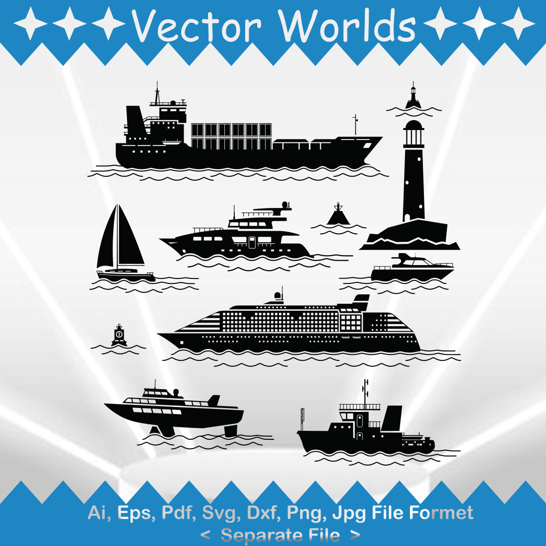 Ship And Boat SVG Vector Design preview image.