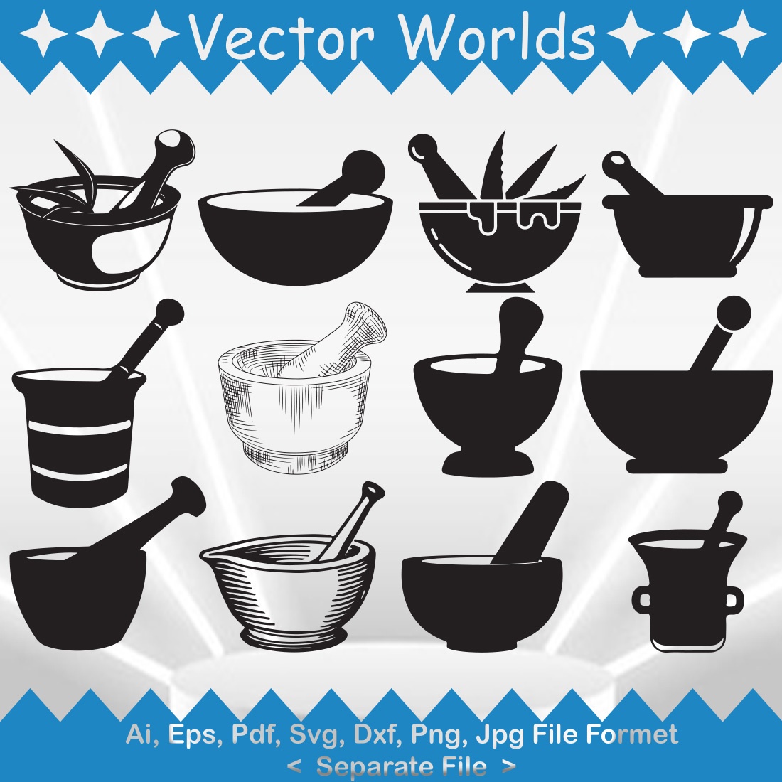 Mortar And Pestle SVG Vector Design preview image.