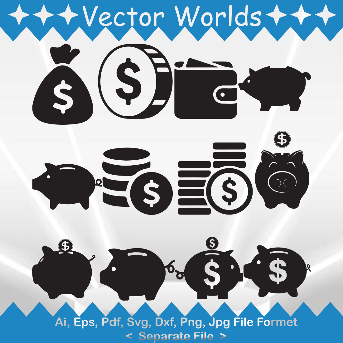 Piggy Bank SVG Vector Design preview image.