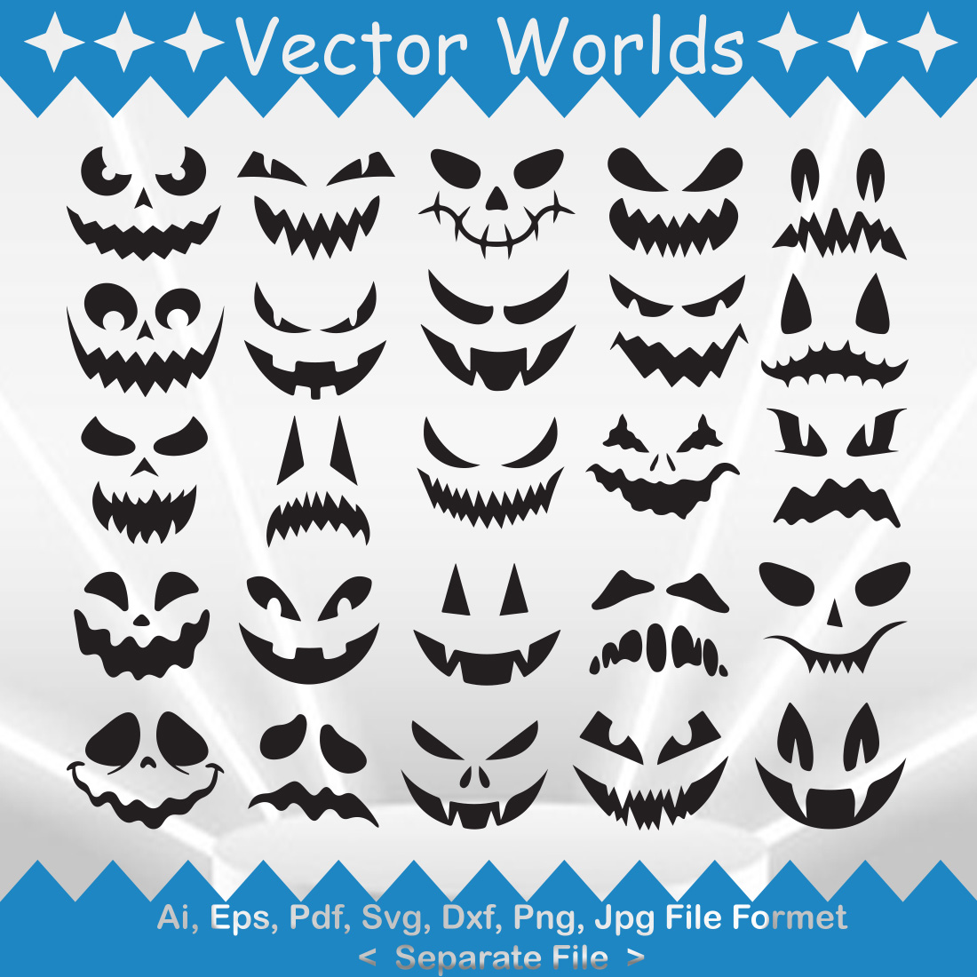 Pumpkin Faces SVG Vector Design preview image.