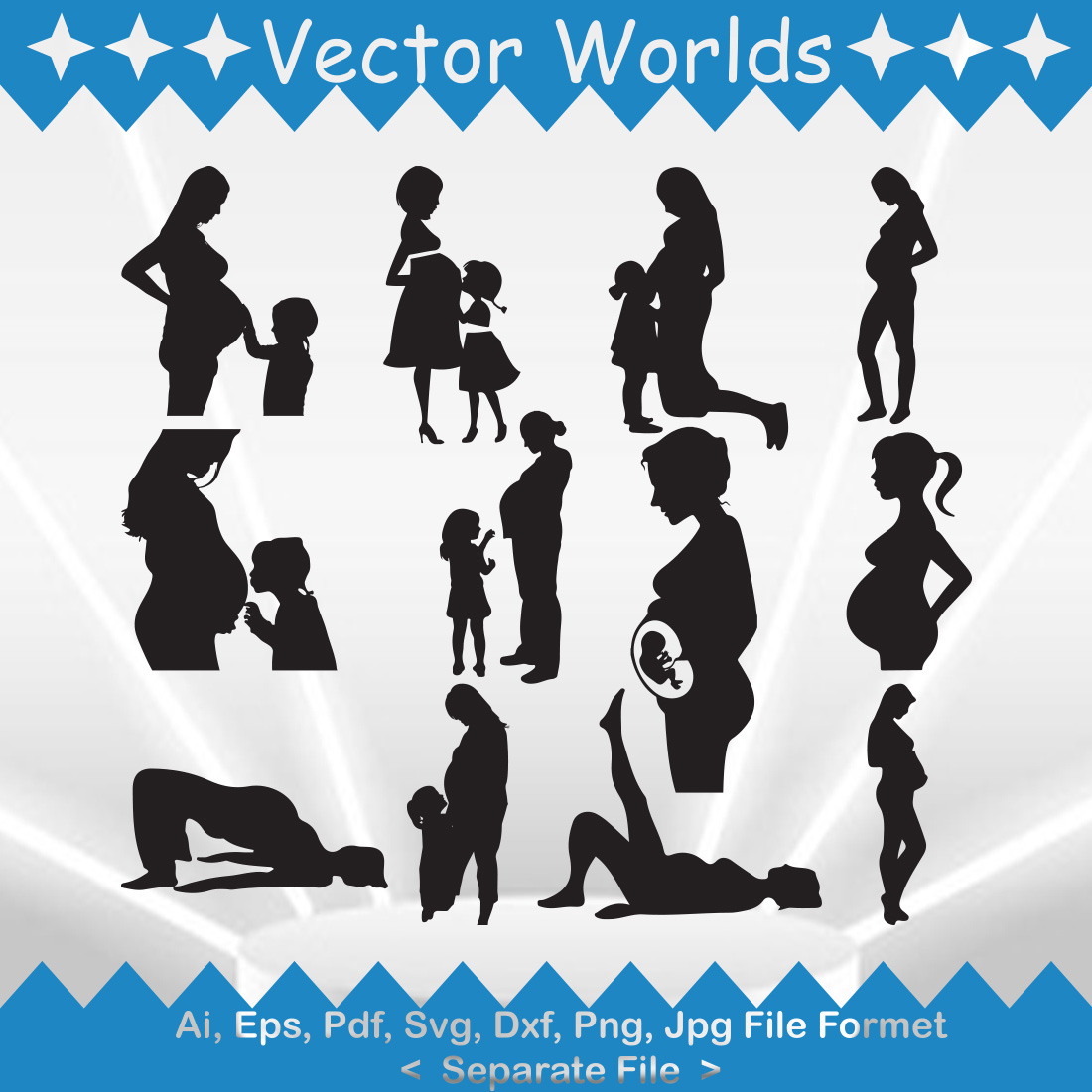 Pregnant Woman With Daughter SVG Vector Design cover image.