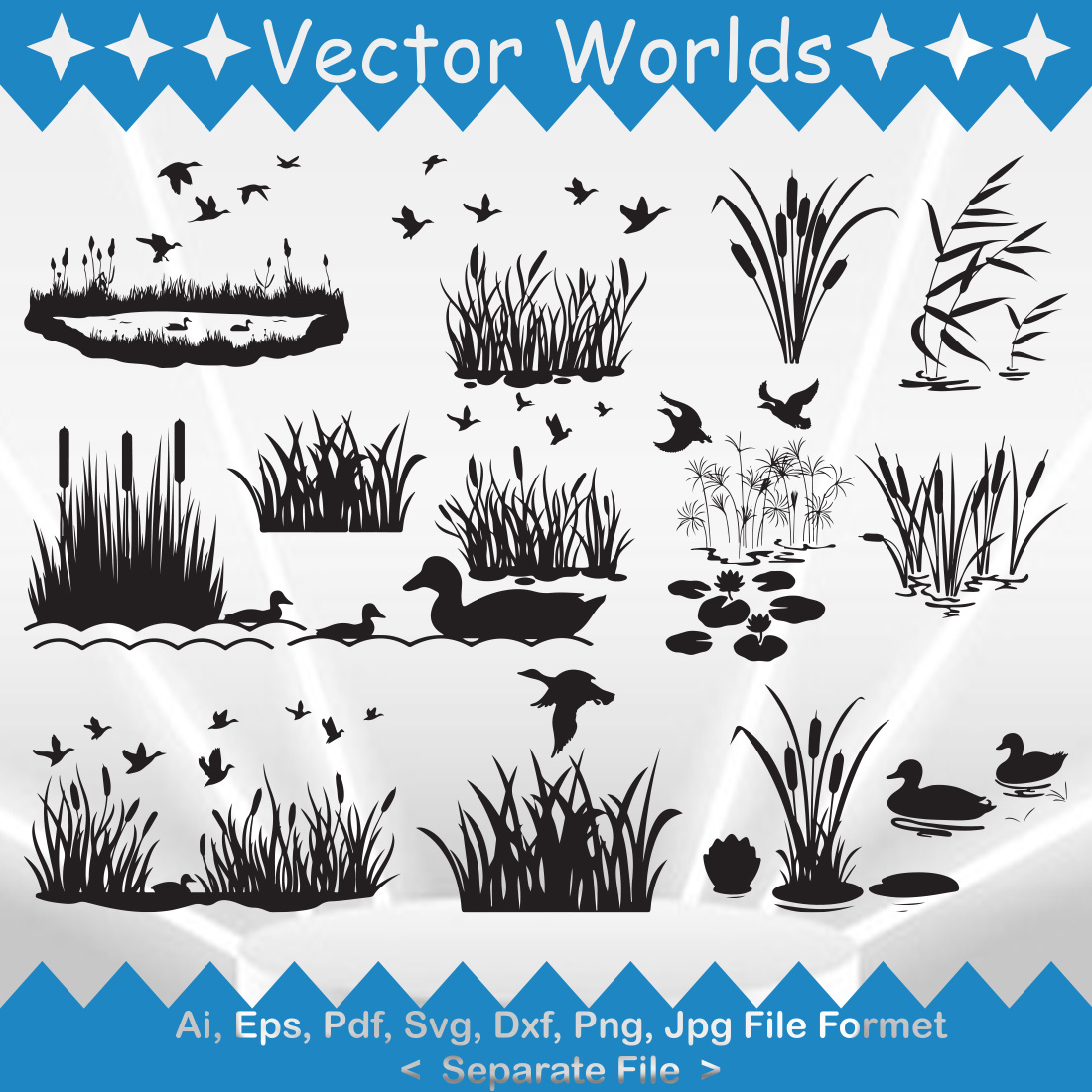 Water Plants Duck SVG Vector Design preview image.