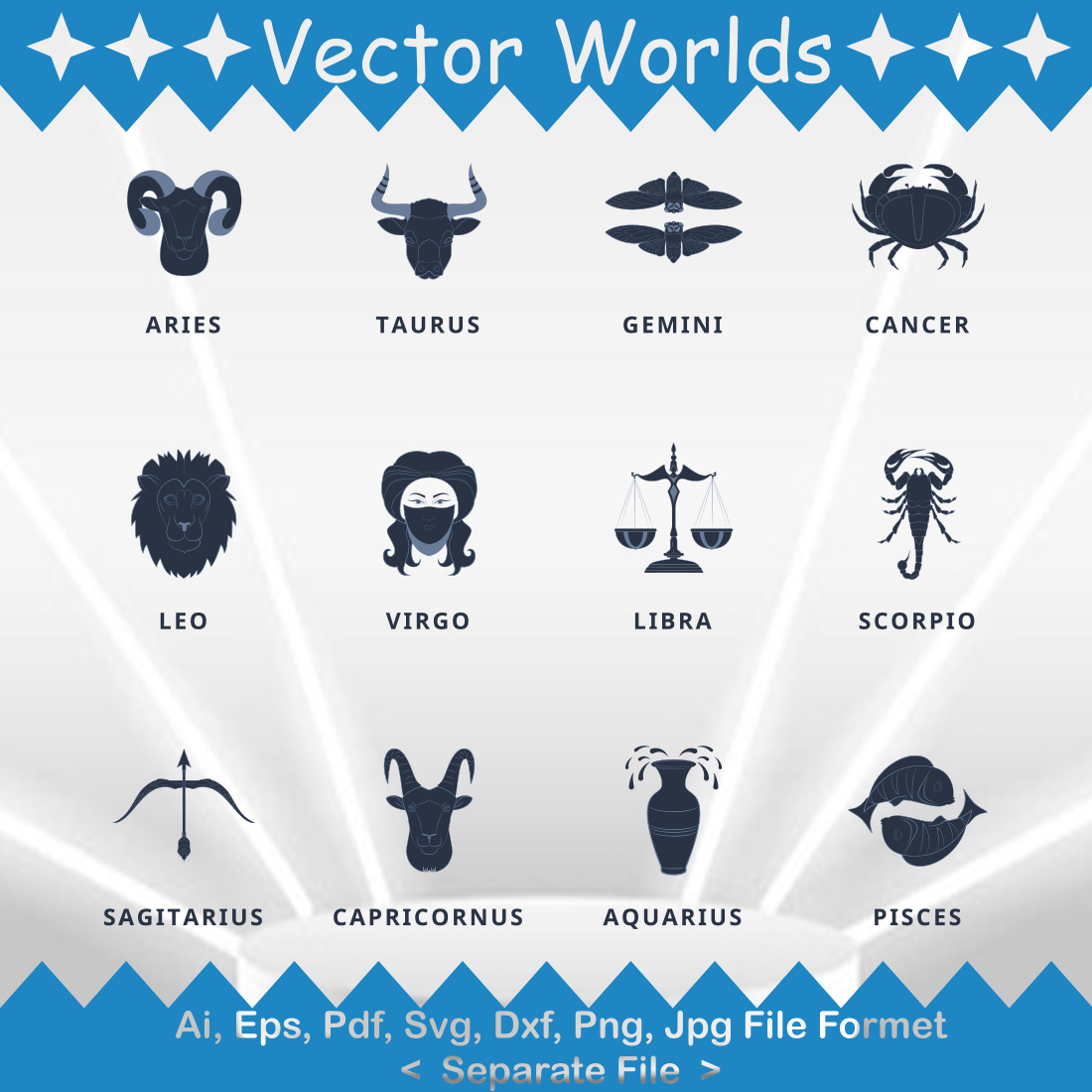 Zodiac Signs SVG Vector Design preview image.