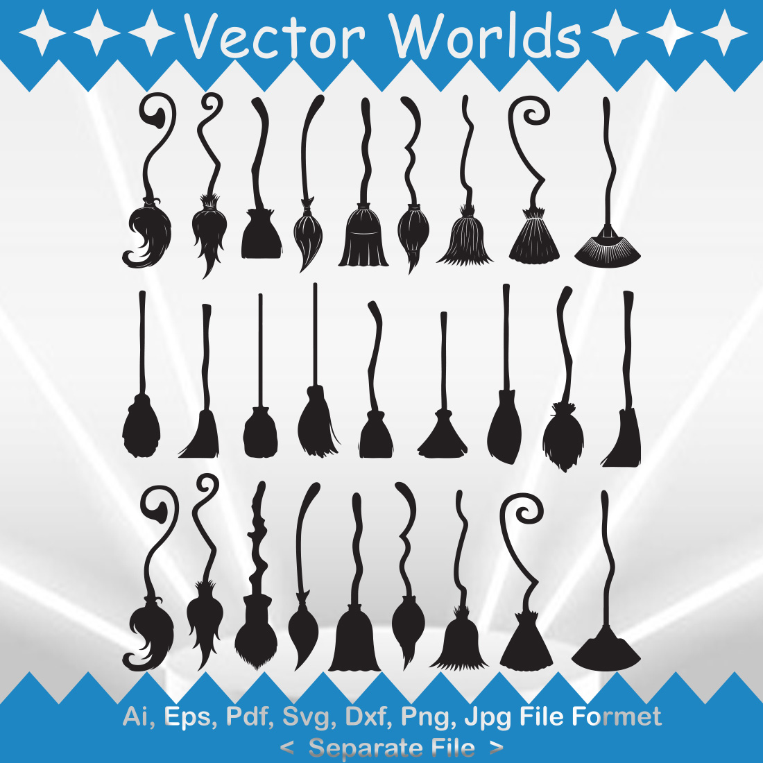 Witch Brooms SVG Vector Design cover image.