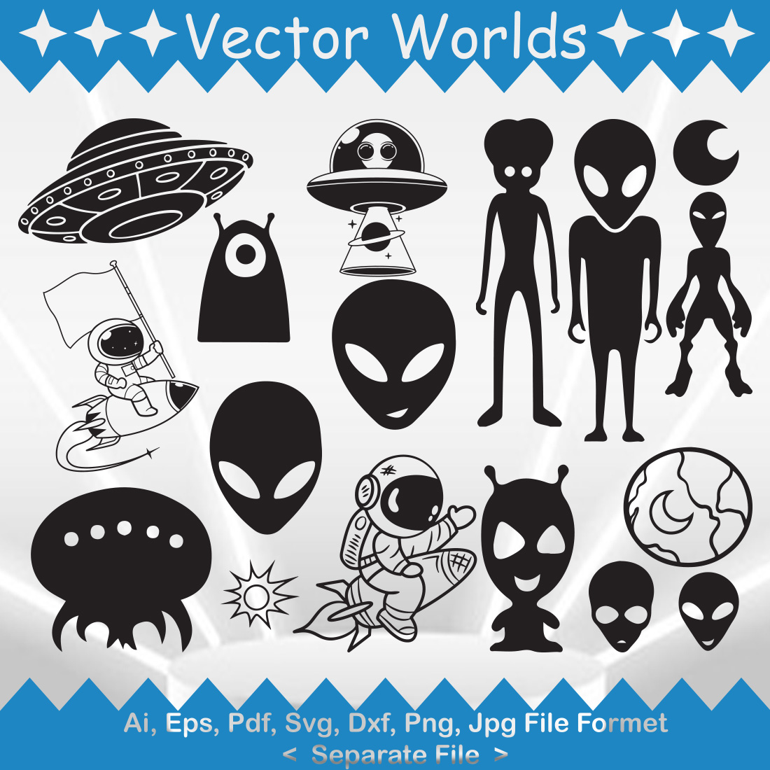 Space Creature Riding Spaceship SVG Vector Design preview image.