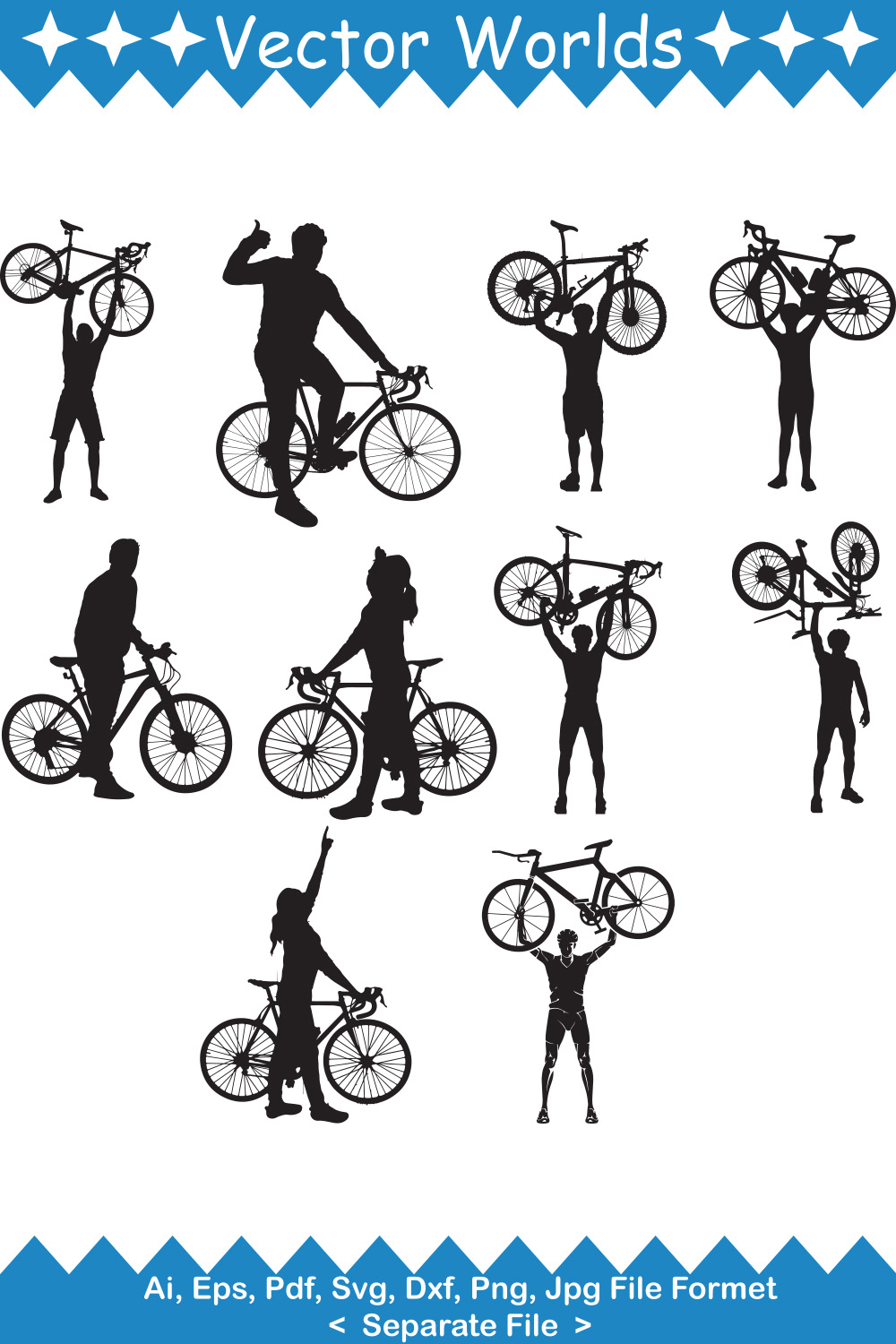 Man Lifting Bicycle SVG Vector Design pinterest preview image.