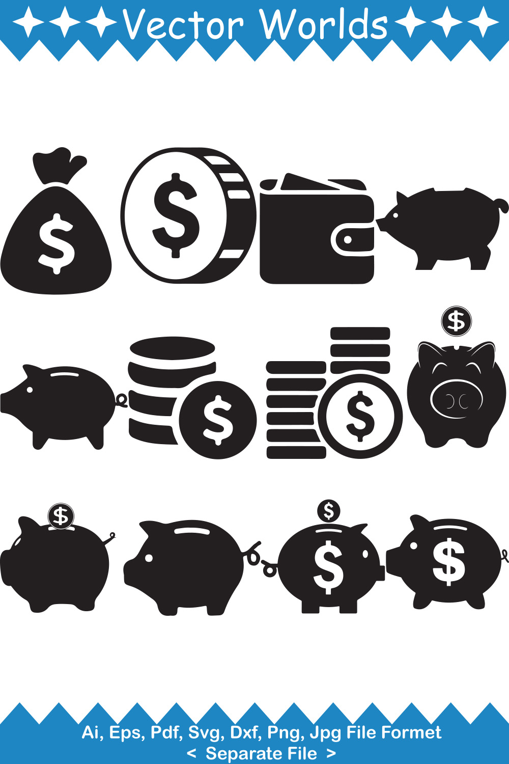 Piggy Bank SVG Vector Design pinterest preview image.