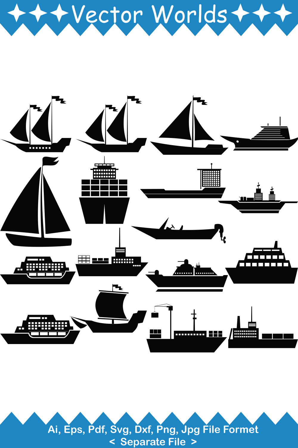 Sea Ship SVG Vector Design pinterest preview image.