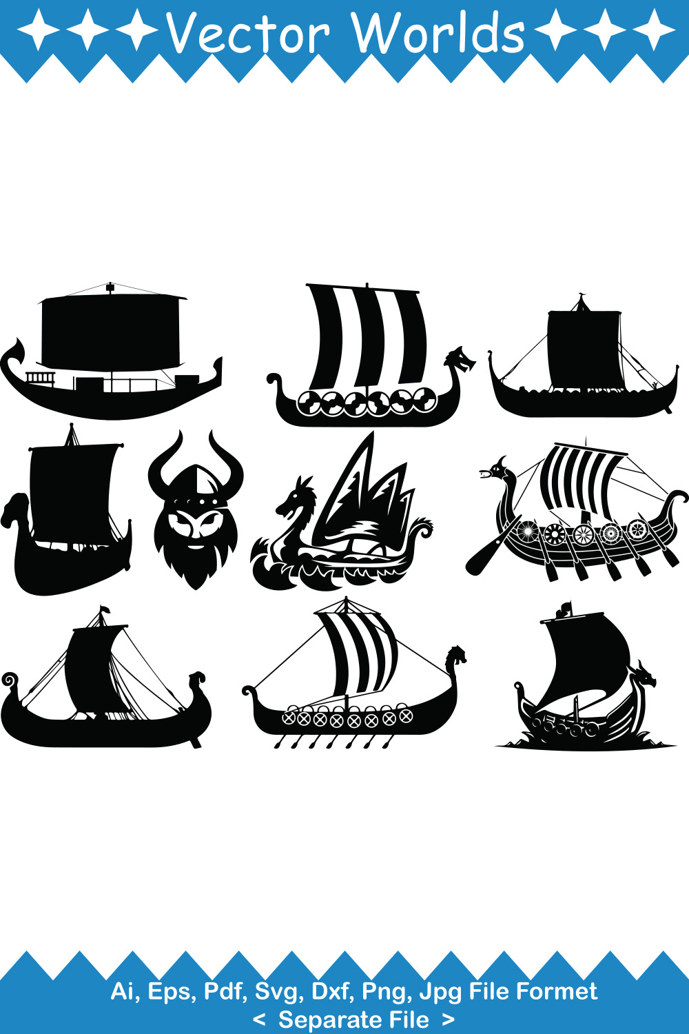 Vikings Boat SVG Vector Design pinterest preview image.